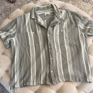American Eagle Outfitters Casual Gray and White Striped Shirt
